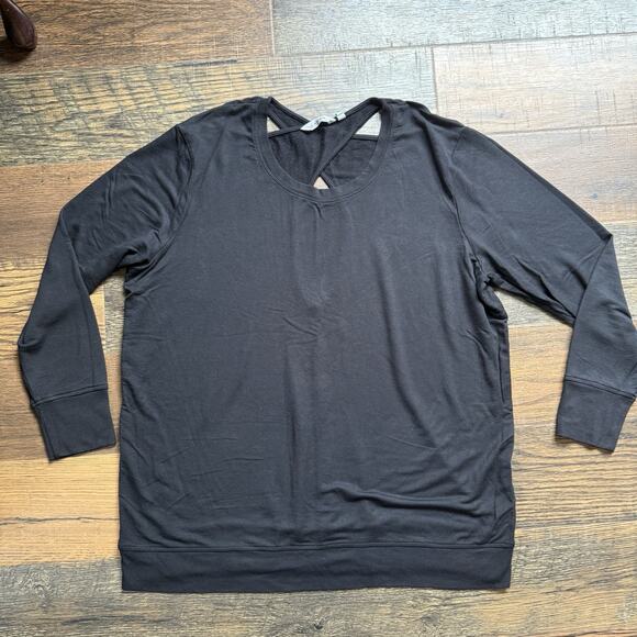Athleta 1X Black Long Sleeve Top Open Back Keyhole Detail Lightweight Pullover - Picture 1 of 4